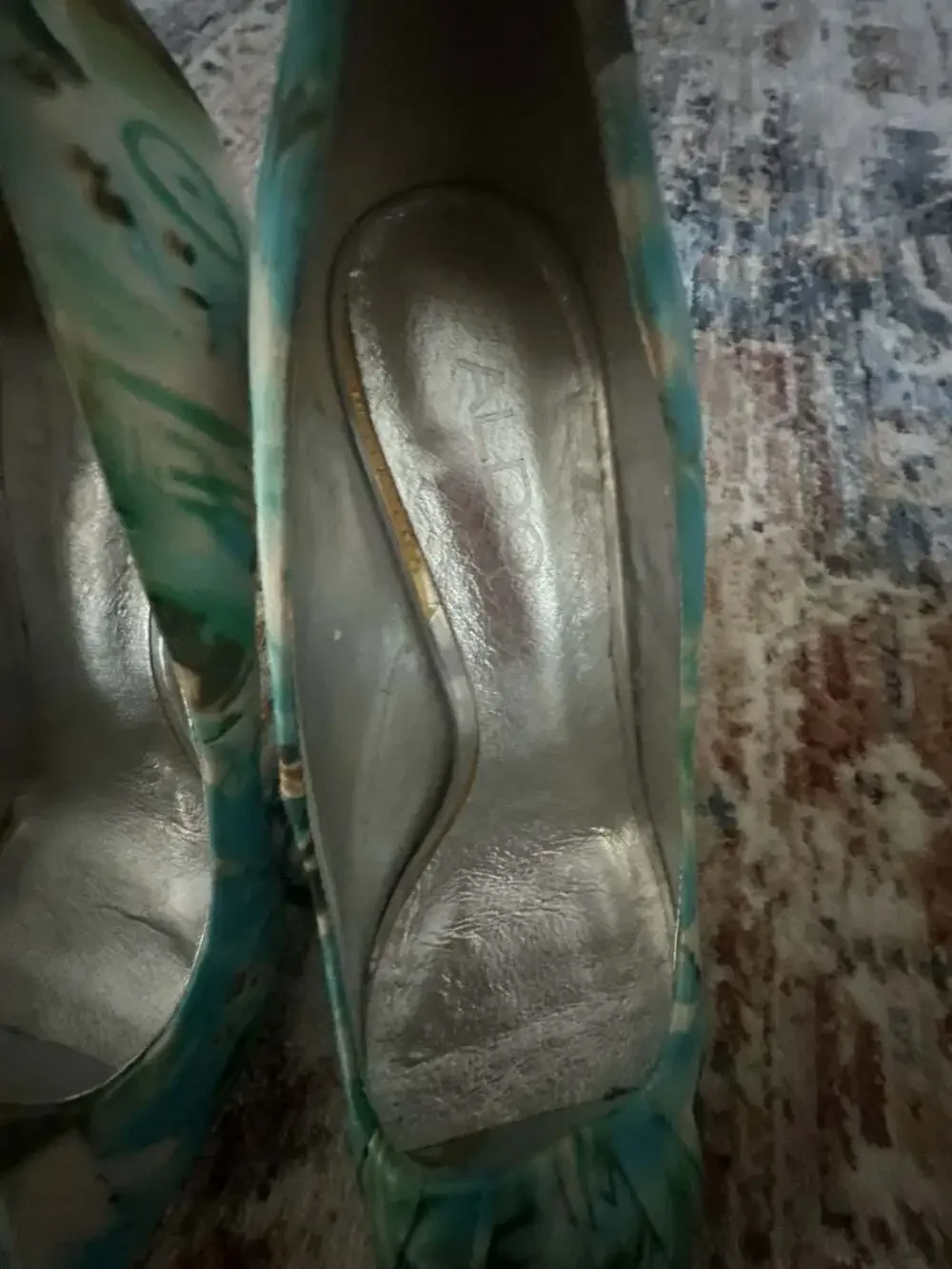 Aldo Blue and Green Patterned Peep Toe Stiletto Heels